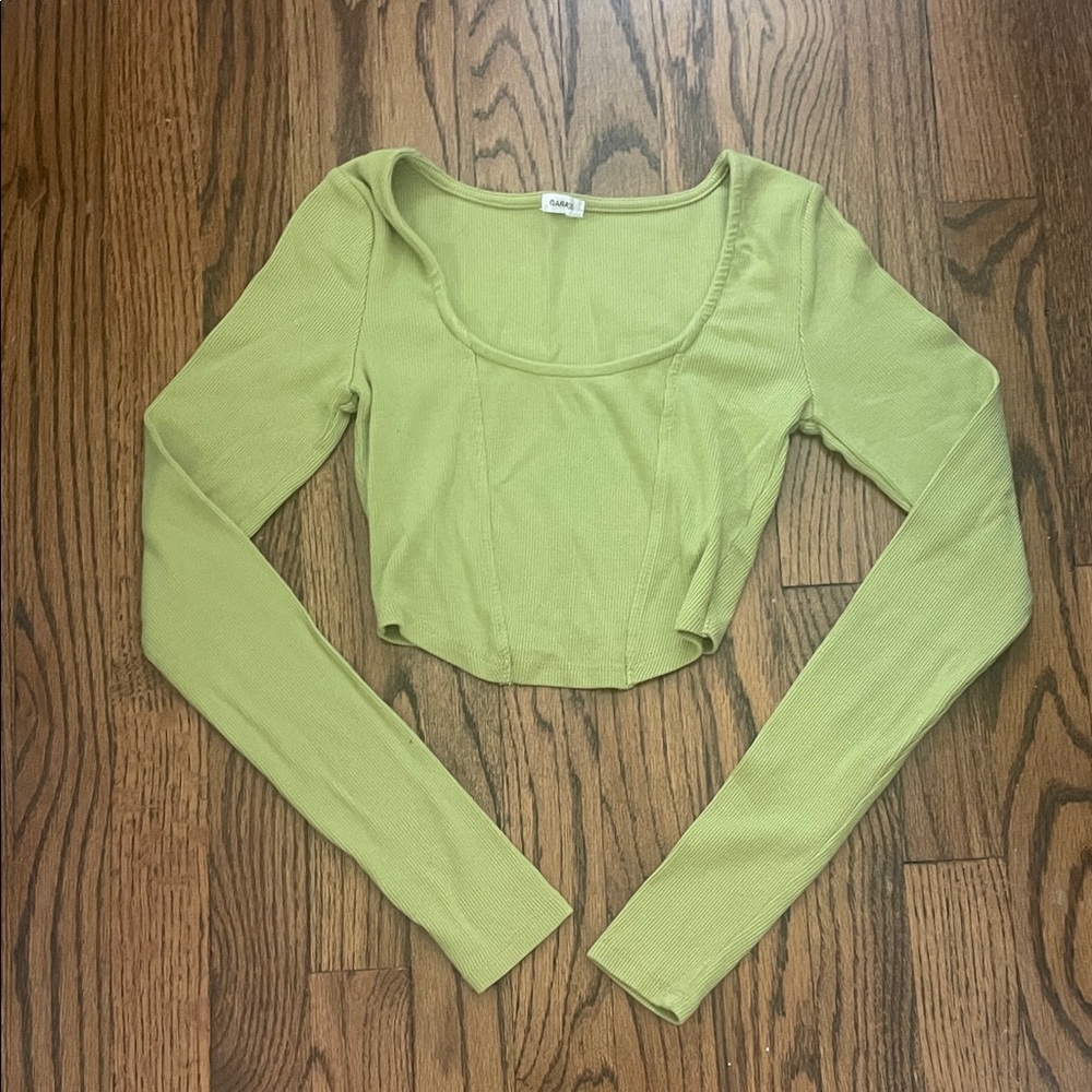Garage Light Green Long Sleeve Crop Top